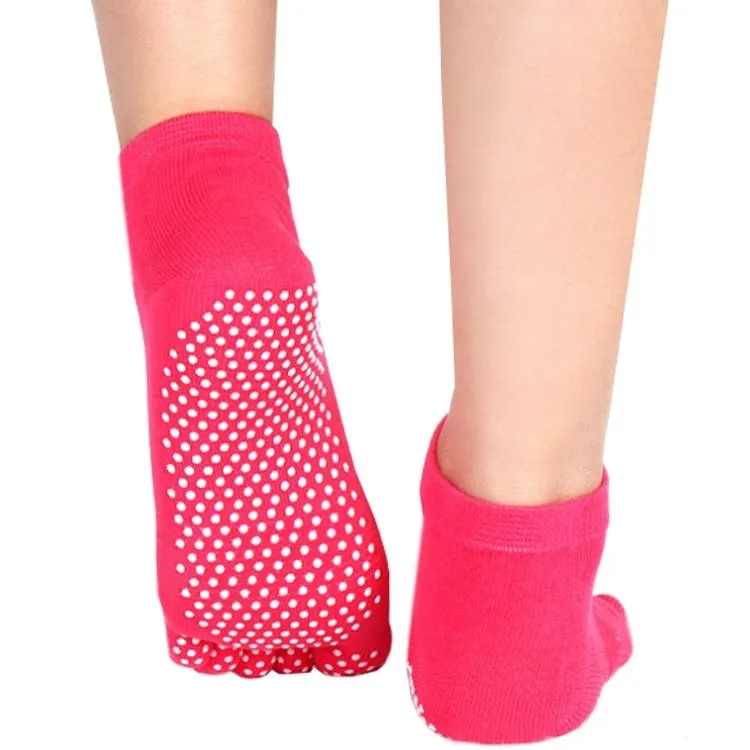 1 Pair Four Seasons Cotton Five-Toed Yoga Socks Silicone Non-Slip Five-Toed Socks(Rose Red)