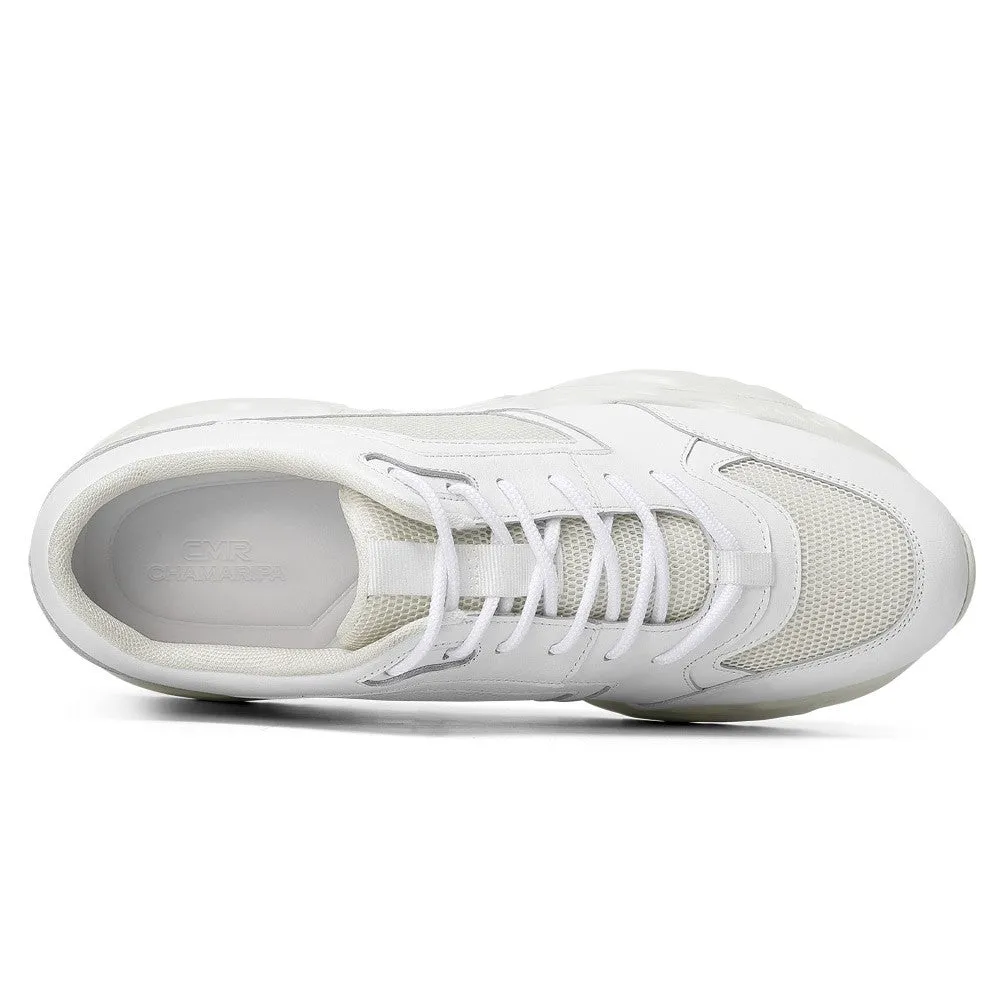 10 CM/3.94 Inches CMR CHAMARIPA Men's White Leather Height Increasing Sneakers