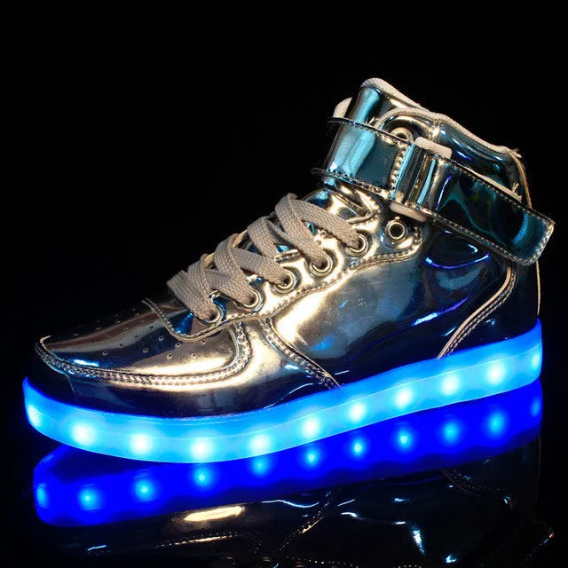 2017 New Kids Boys Girls USB Charger Led Light Shoes High Top Luminous Sneakers casual Lace Up Shoes Unisex Sports for children