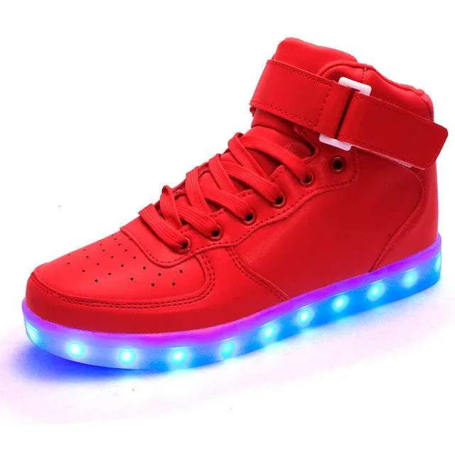 2017 New Kids Boys Girls USB Charger Led Light Shoes High Top Luminous Sneakers casual Lace Up Shoes Unisex Sports for children