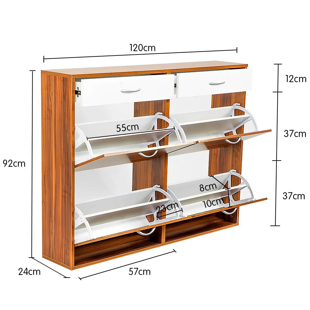 24 Pairs Shoe Cabinet Rack Storage Cupboard Organiser Shelf Walnut Drawers Chest