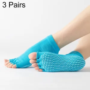 3 Pair Open-Toe Yoga Socks Indoor Sports Non-Slip Five-Finger Dance Socks, Size: One Size(Pure Color Sky Blue)