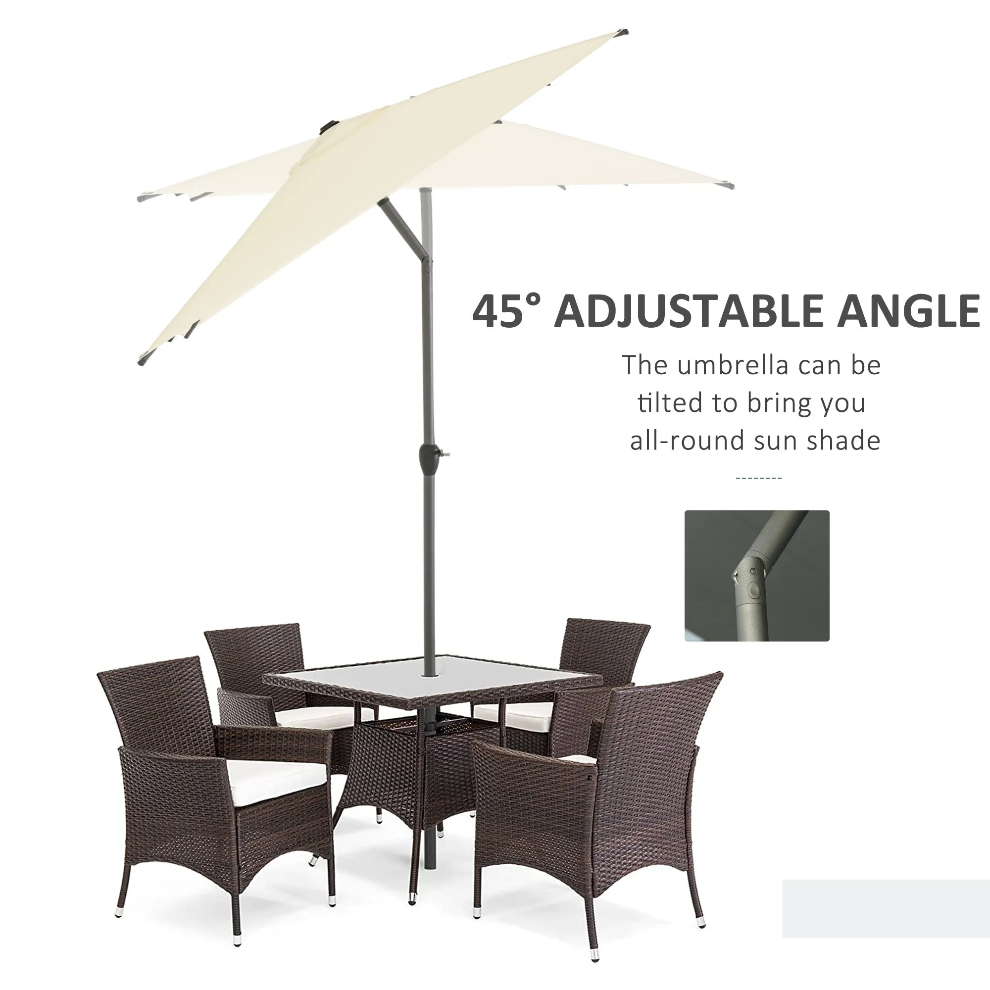 3 x 2M Sun Parasols Umbrellas Garden Patio Tilt Sun Shade Outdoor Canopy Crank Aluminium, Beige