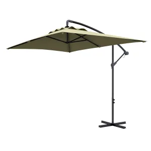 3x2m Cantilever Parasol With Cross Base, Banana Parasol With Crank Handle And 6 Ribs, Rectangular Hanging Patio Umbrella For Outdoors - Beige