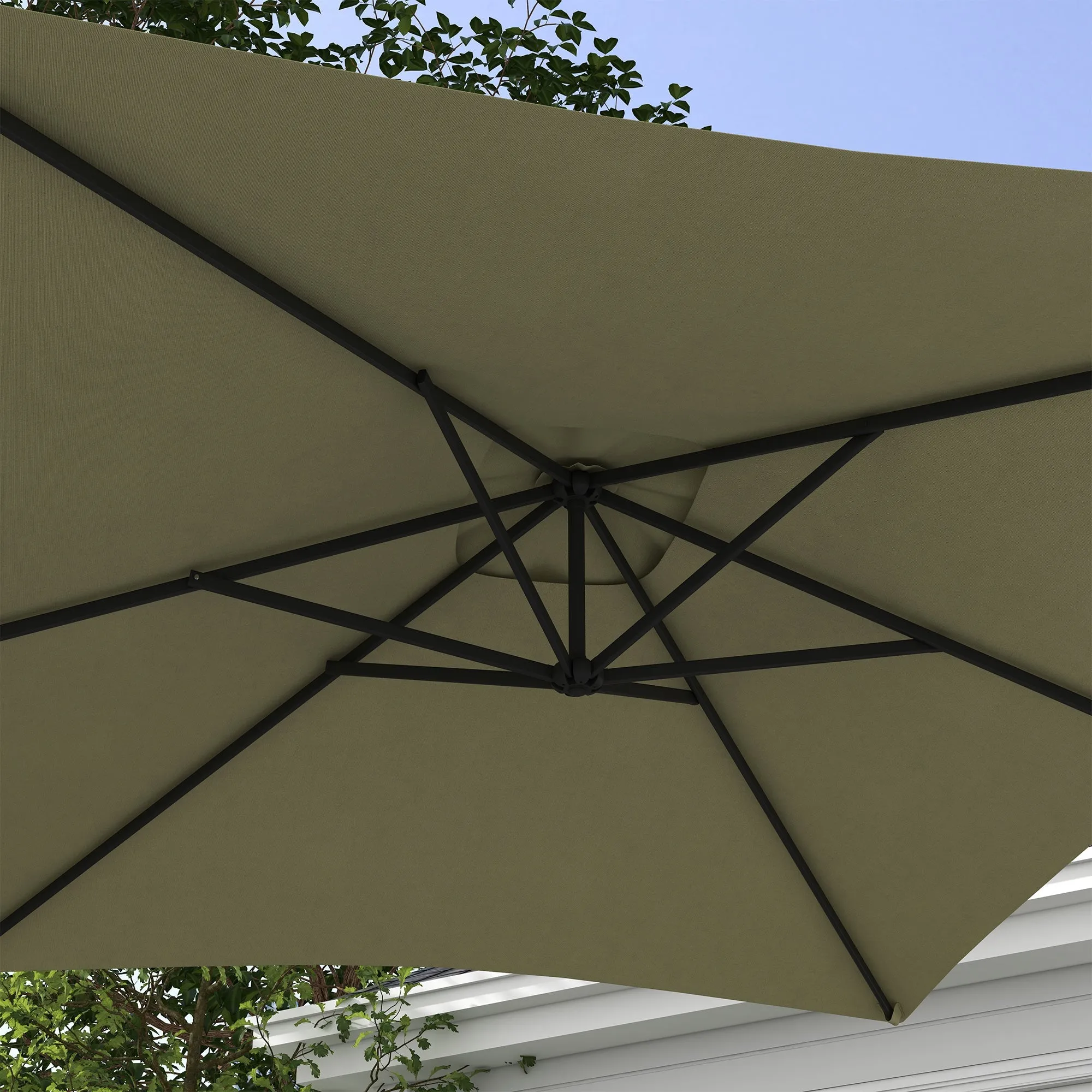 3x2m Cantilever Parasol With Cross Base, Banana Parasol With Crank Handle And 6 Ribs, Rectangular Hanging Patio Umbrella For Outdoors - Beige