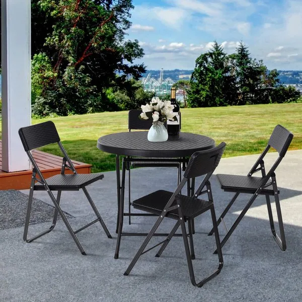 5 PCS Rattan Patio Set - Black