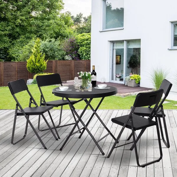 5 PCS Rattan Patio Set - Black