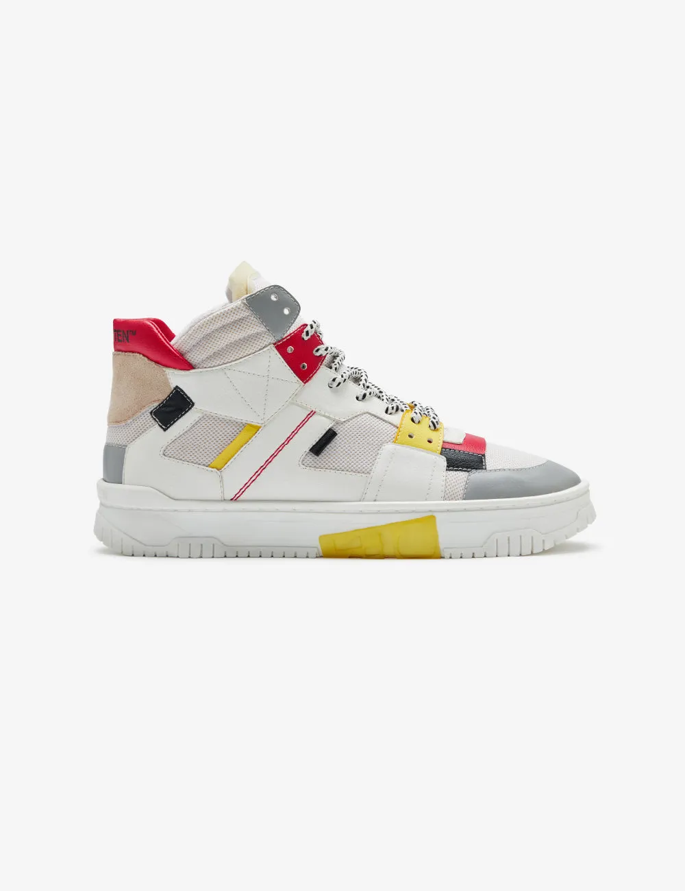 710 white yellow red mid-top sneaker