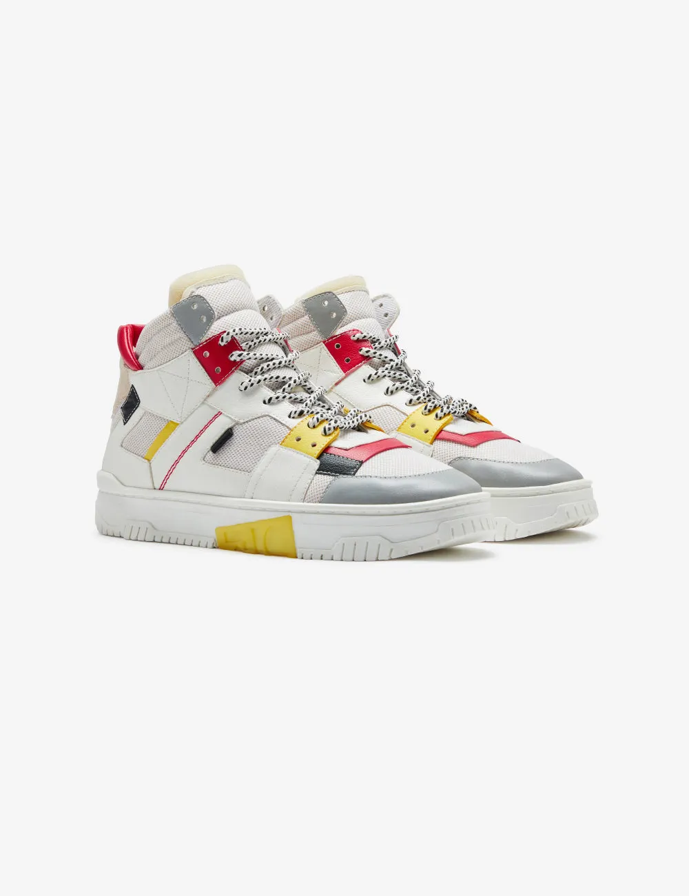 710 white yellow red mid-top sneaker