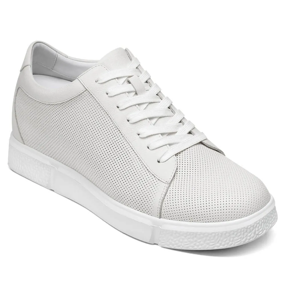 8CM / 3.15 Inches CMR CHAMARIPA Men's White Leather Elevator Sneakers