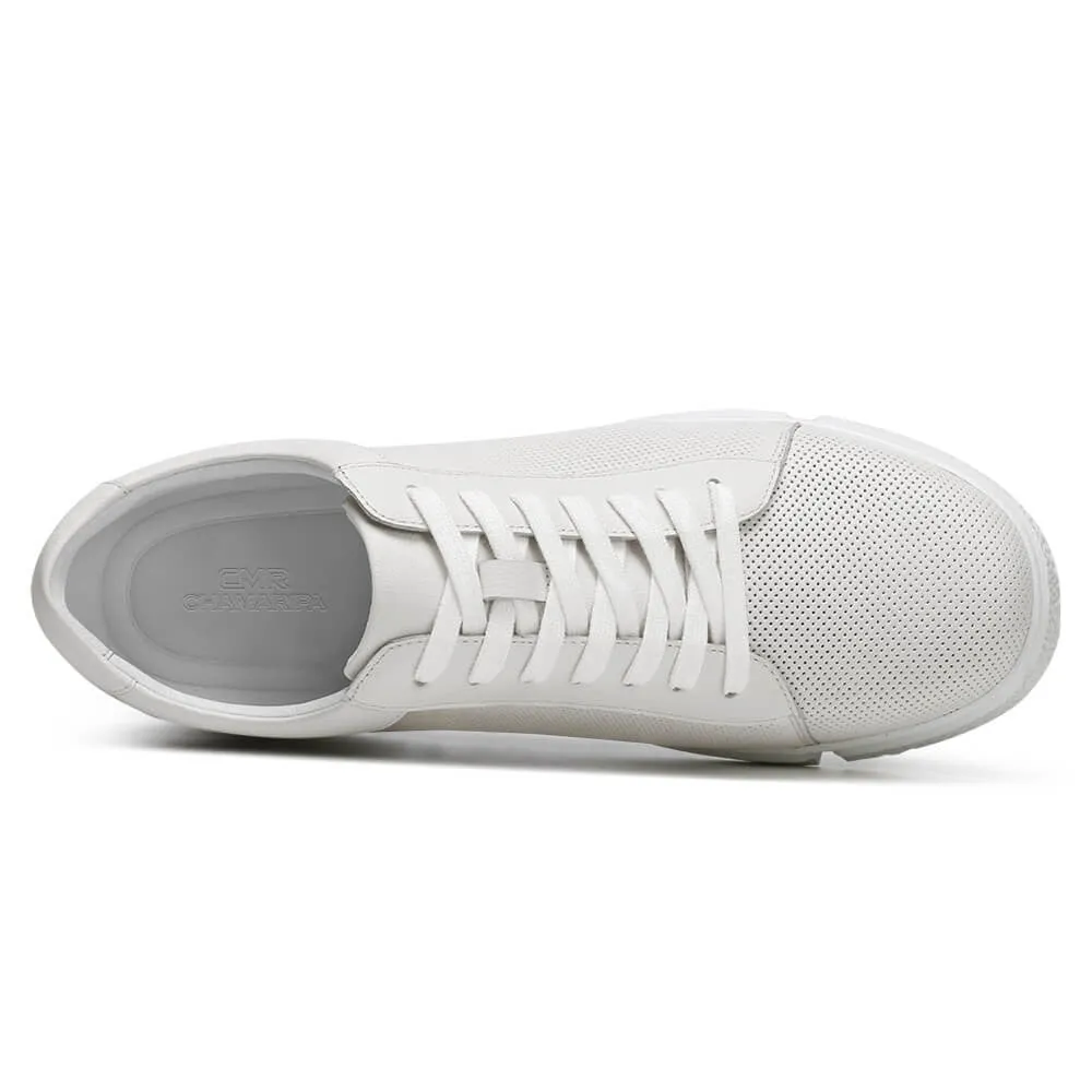 8CM / 3.15 Inches CMR CHAMARIPA Men's White Leather Elevator Sneakers