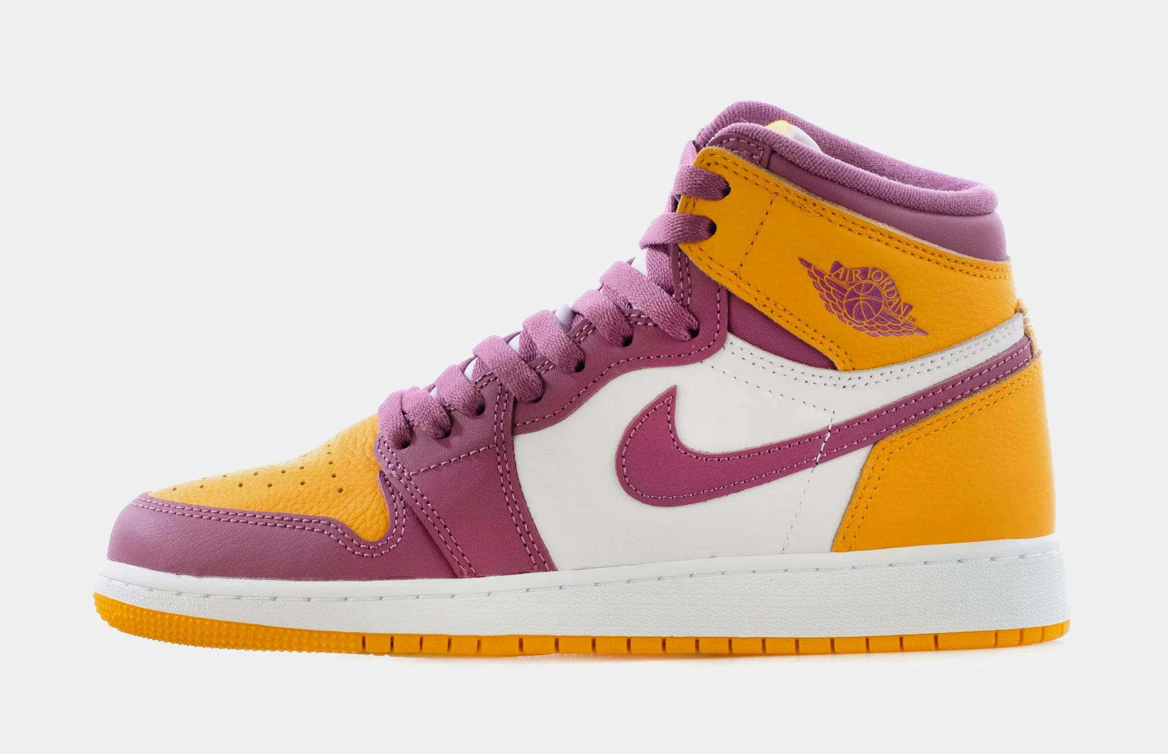 Air Jordan 1 High OG Brotherhood Grade School Lifestyle Shoes (University Gold Yellow/Light Bordeaux Pink) Free Shipping