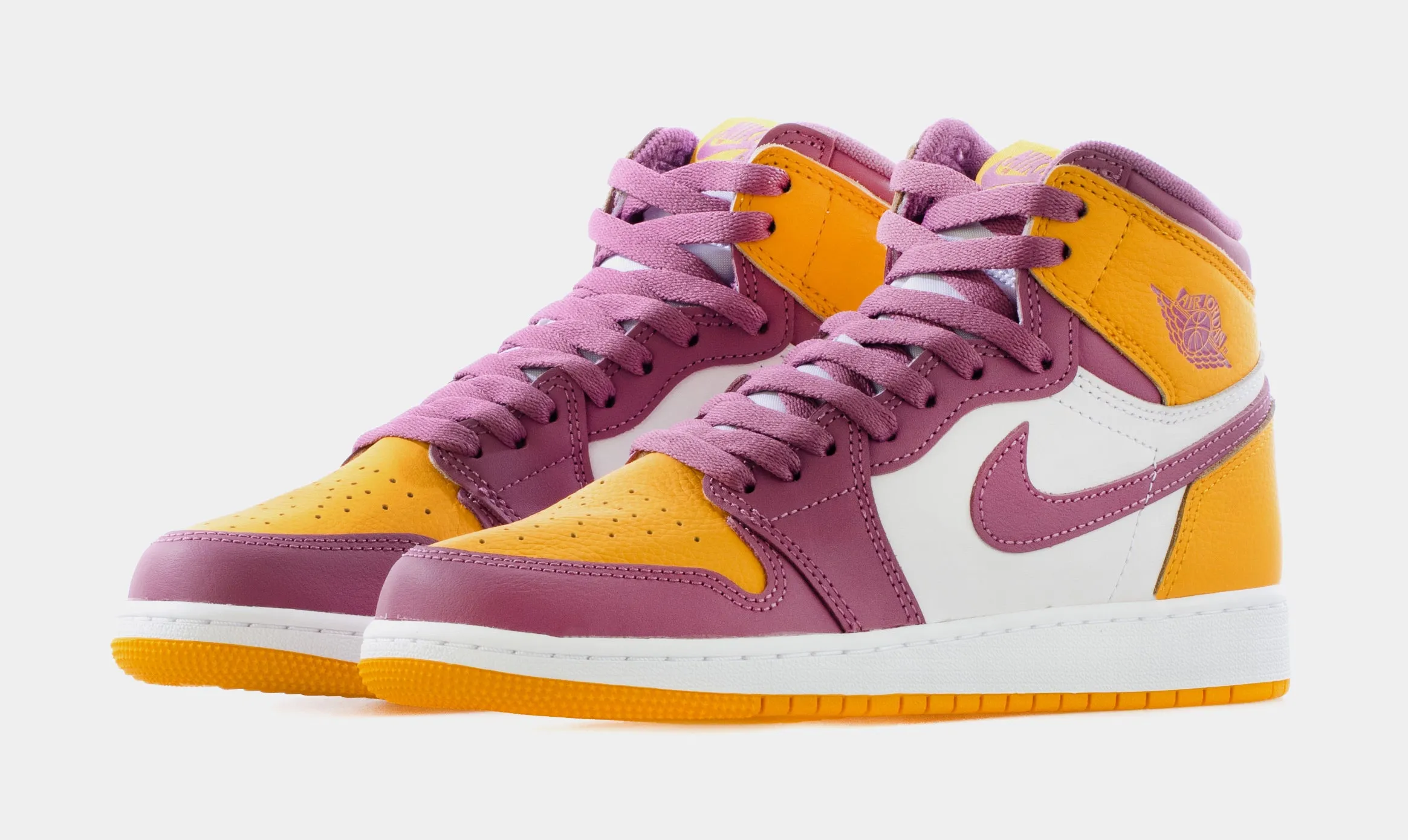 Air Jordan 1 High OG Brotherhood Grade School Lifestyle Shoes (University Gold Yellow/Light Bordeaux Pink) Free Shipping