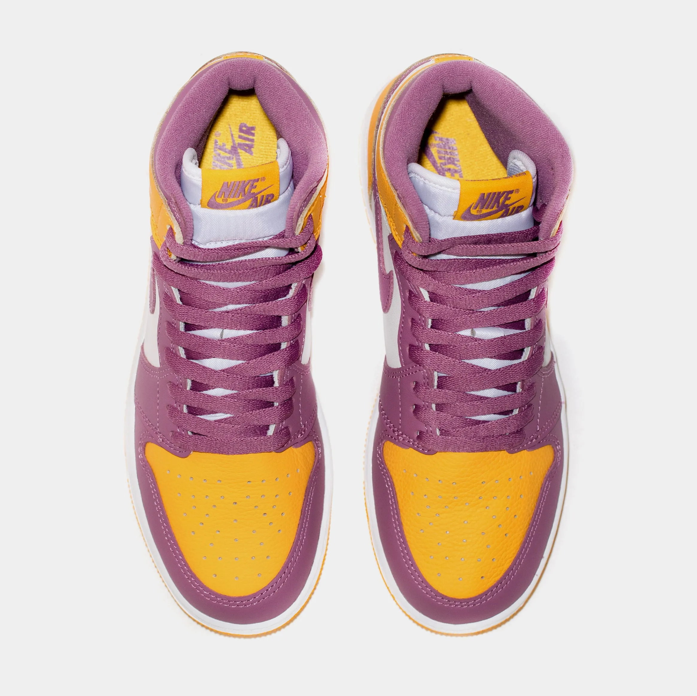 Air Jordan 1 High OG Brotherhood Grade School Lifestyle Shoes (University Gold Yellow/Light Bordeaux Pink) Free Shipping