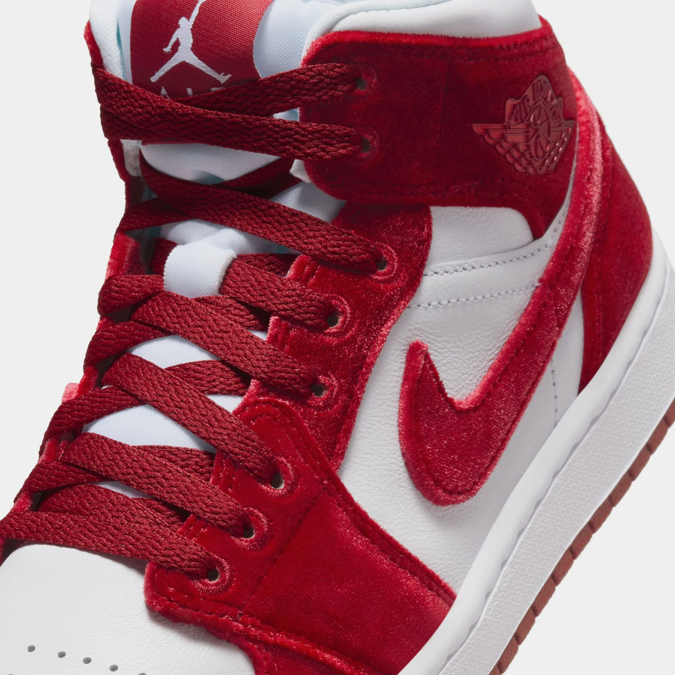 Air Jordan 1 Retro Mid Red Velvet Womens Lifestyle Shoes (White/Black/White/Team Red)