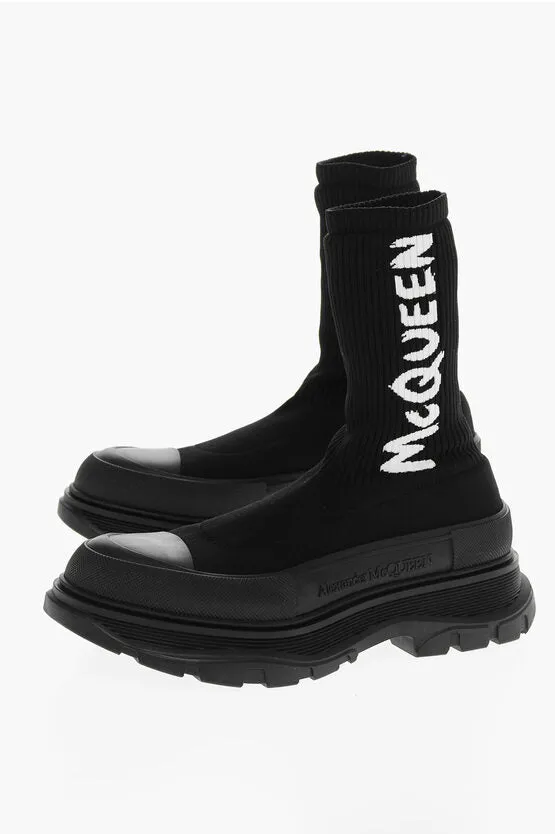 Alexander McQueen High Top Sock Sneakers with Contrasting Embroidered Logo