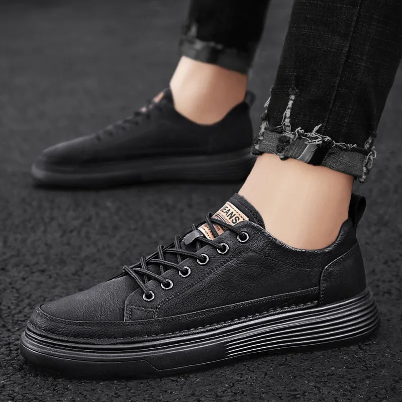 Amozae-Back to college Men Leather Casual Shoes Winter Cotton Flat Running Sneakers Warm Skate Shoes 2024 New Fashion Anti-Skid Wear Men Boots Classic