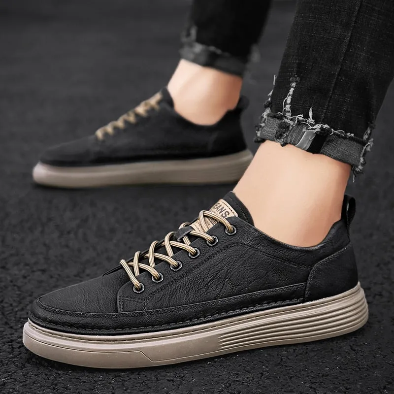 Amozae-Back to college Men Leather Casual Shoes Winter Cotton Flat Running Sneakers Warm Skate Shoes 2024 New Fashion Anti-Skid Wear Men Boots Classic