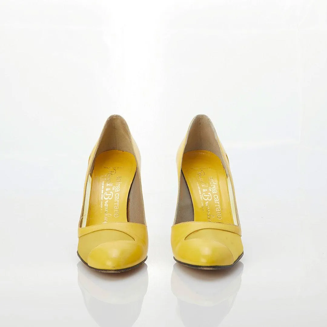 Andrea Carrano Semi Mesh & Leather Yellow Court Shoe UK Size 4.5