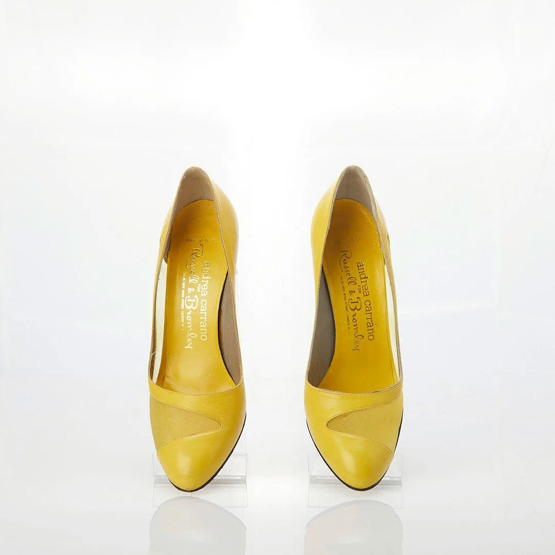 Andrea Carrano Semi Mesh & Leather Yellow Court Shoe UK Size 4.5