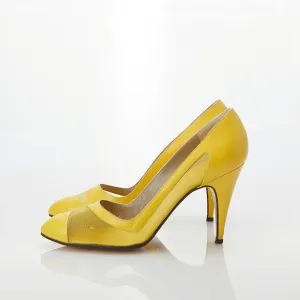 Andrea Carrano Semi Mesh & Leather Yellow Court Shoe UK Size 4.5