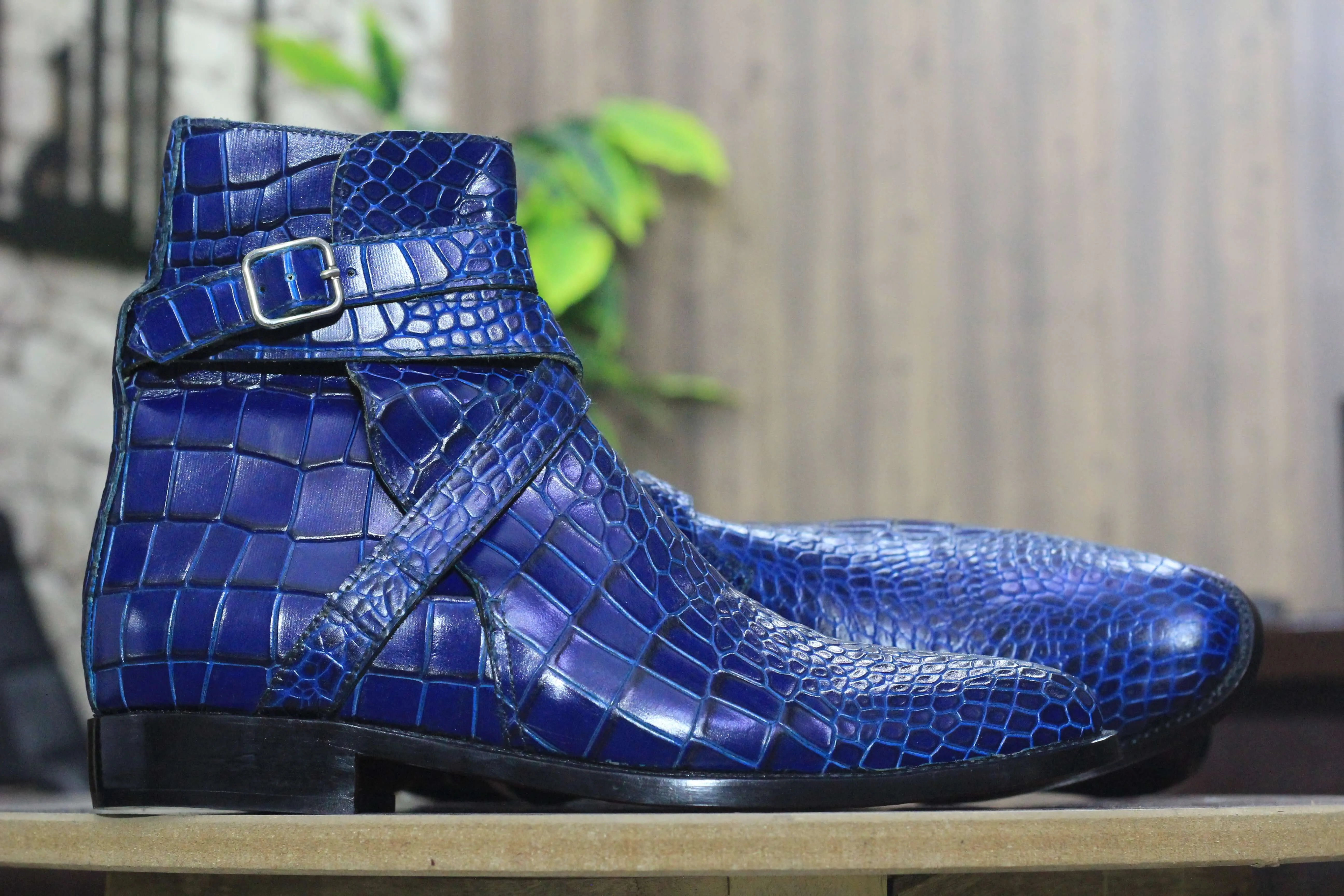 Ankle High  Blue Alligator Leather Jodhpurs Boot,Handmade  Men's Stylish Boot