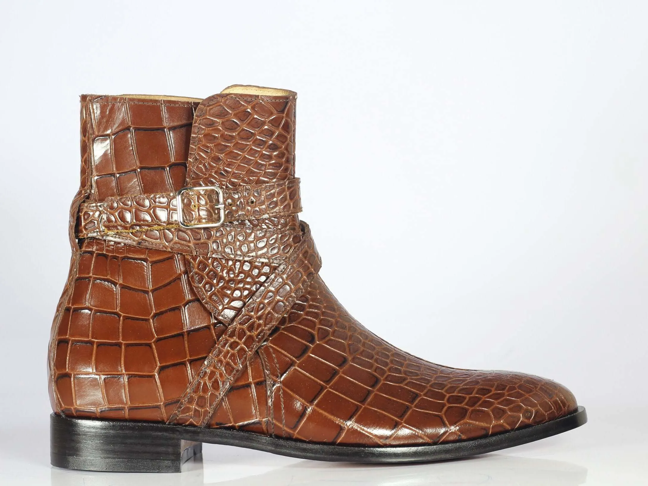 Ankle High Brown Jodhpurs Crocodile Leather Boot