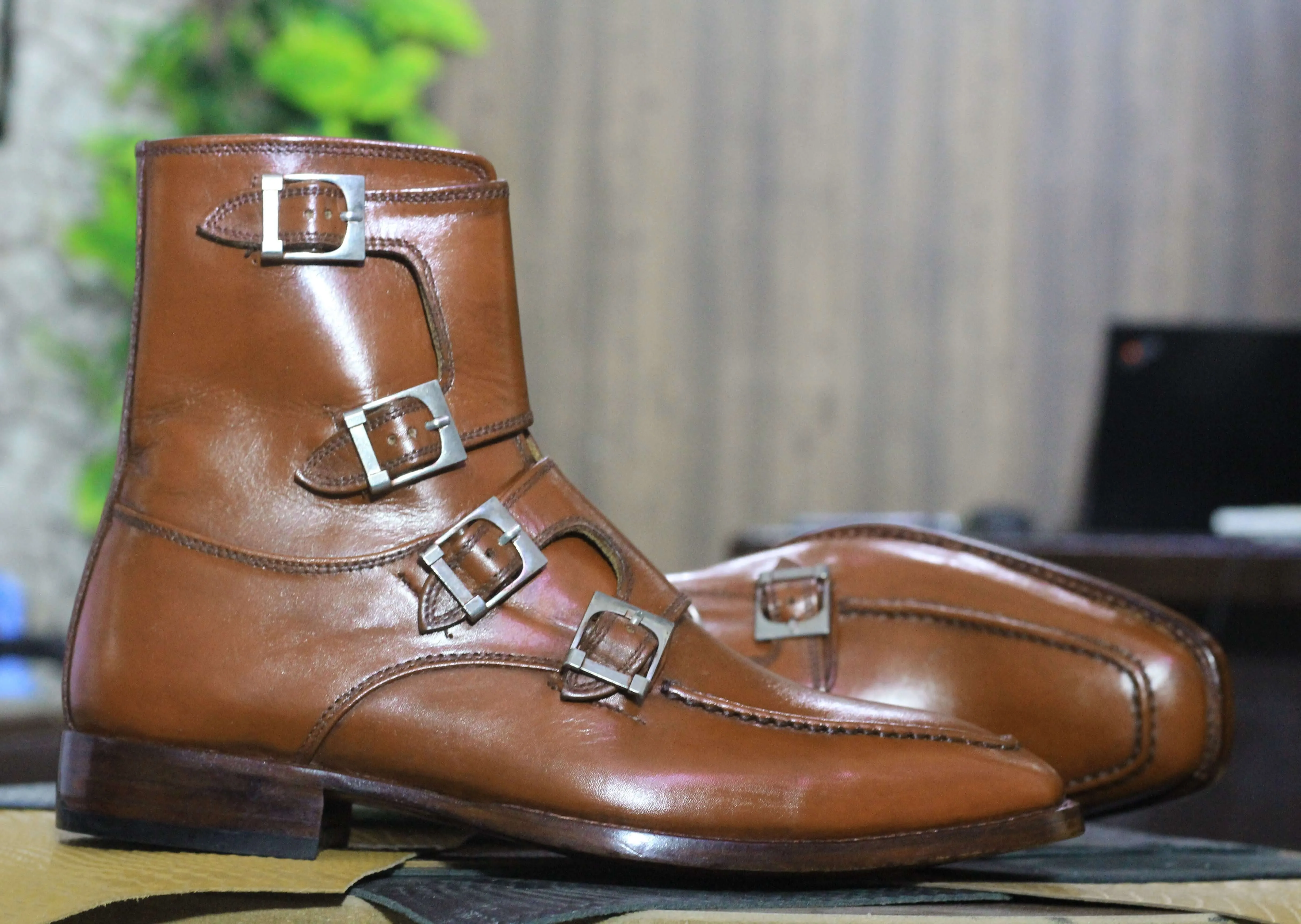 Ankle High Forth Monk Style New Handmade Boor, Pure Brown Leather Boots