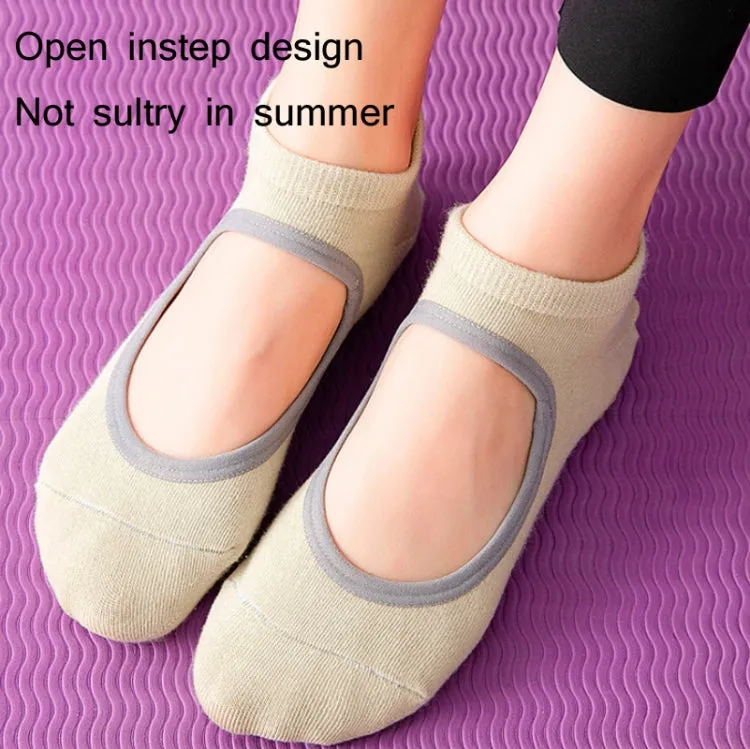 Backless Non-Slip Yoga Dance Socks Gym Indoor Floor Sports Socks, Size: 35-42(Beige)