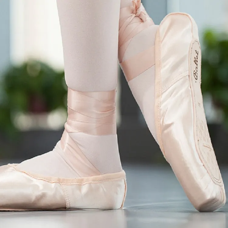 Ballet Lace Pointe Shoes Professional Flat Dance Shoes, Size: 37(Satin Nude)