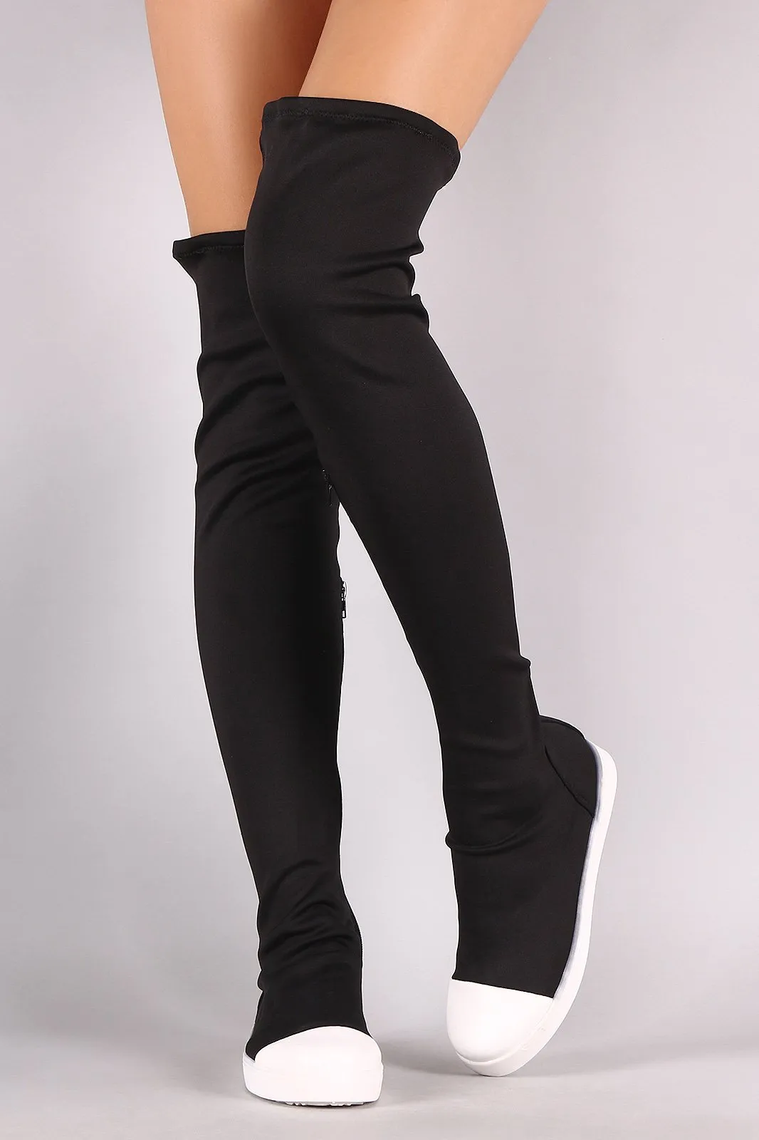 Bamboo Contrast Cap Toe Over-The-Knee Sneaker Boots