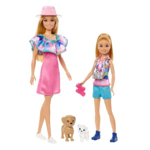 Barbie & Stacie Doll Set with 2 Pet Dogs & Accessories, Dolls with Blonde Hair & Blue Eyes, Summer Clothes