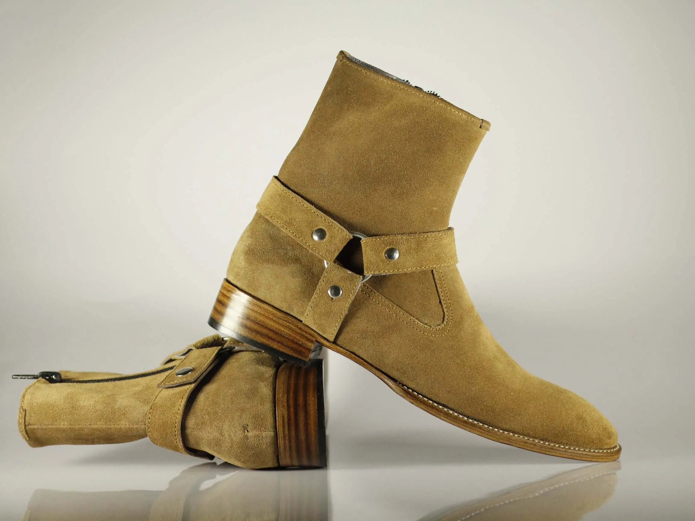 Bespoke Ankle Tan Madrid Strap Suede Boot