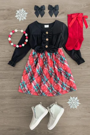 Black Plaid Snowflake Dress