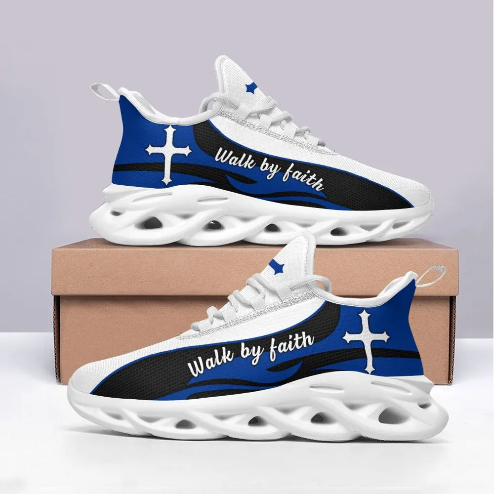 Blue Jesus Walk By Faith Running Sneakers 2 Max Soul Shoes - Christian Shoes For Men And Women