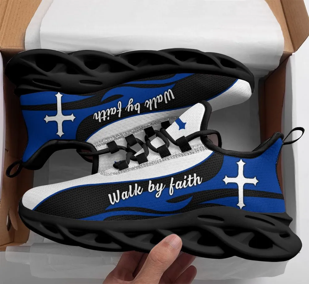 Blue Jesus Walk By Faith Running Sneakers 2 Max Soul Shoes - Christian Shoes For Men And Women