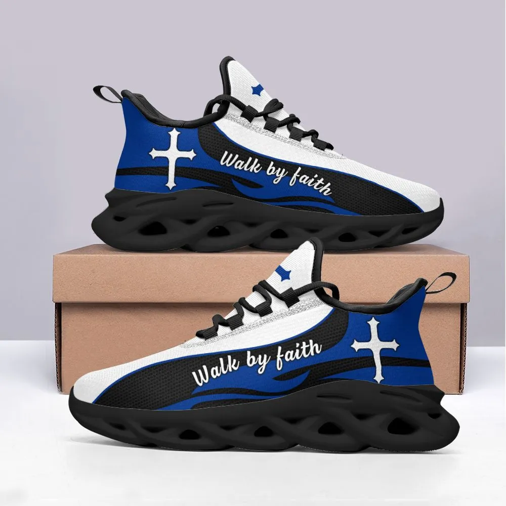 Blue Jesus Walk By Faith Running Sneakers 2 Max Soul Shoes - Christian Shoes For Men And Women