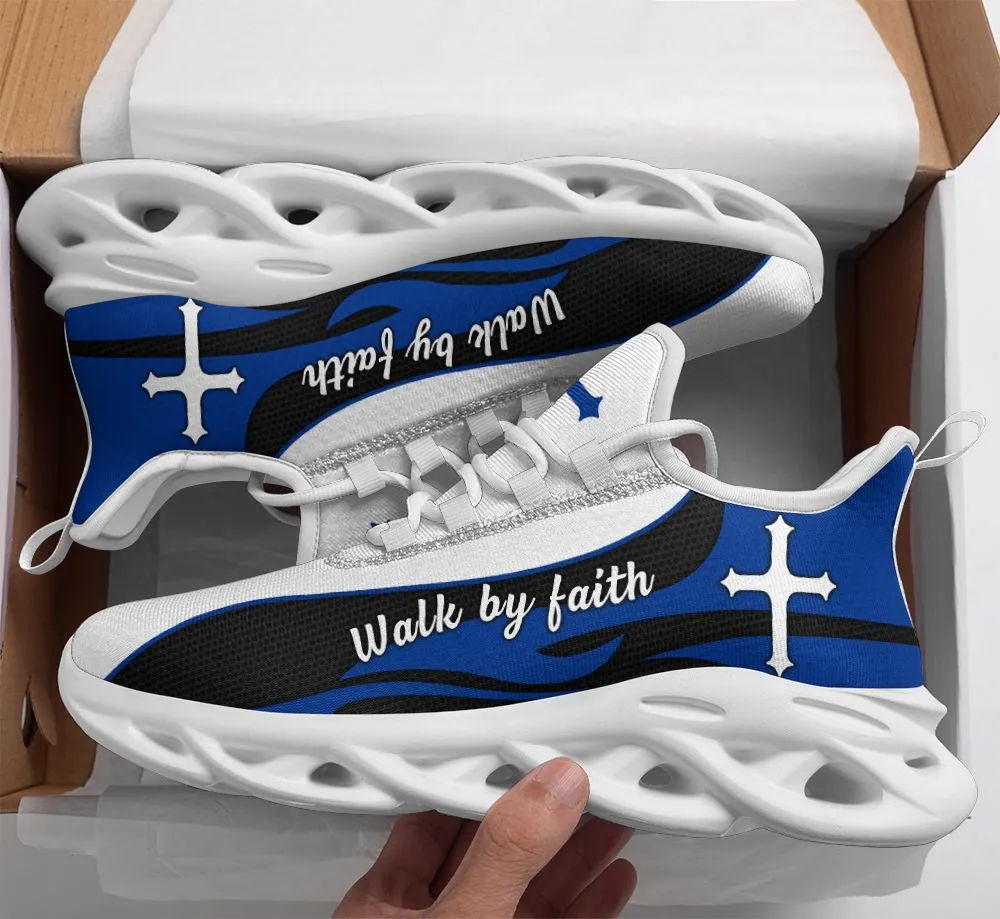 Blue Jesus Walk By Faith Running Sneakers 2 Max Soul Shoes - Christian Shoes For Men And Women