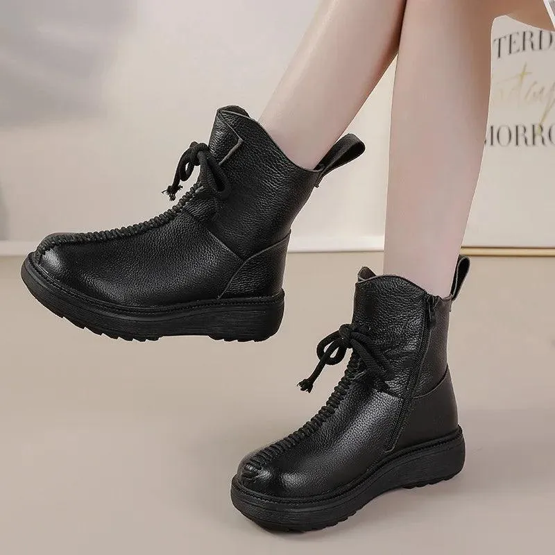 Boots Genuine Leather Handmade Women's Casual Shoes GCSCC08 Ankle Platform Boots