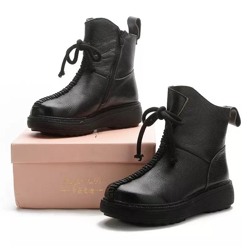 Boots Genuine Leather Handmade Women's Casual Shoes GCSCC08 Ankle Platform Boots