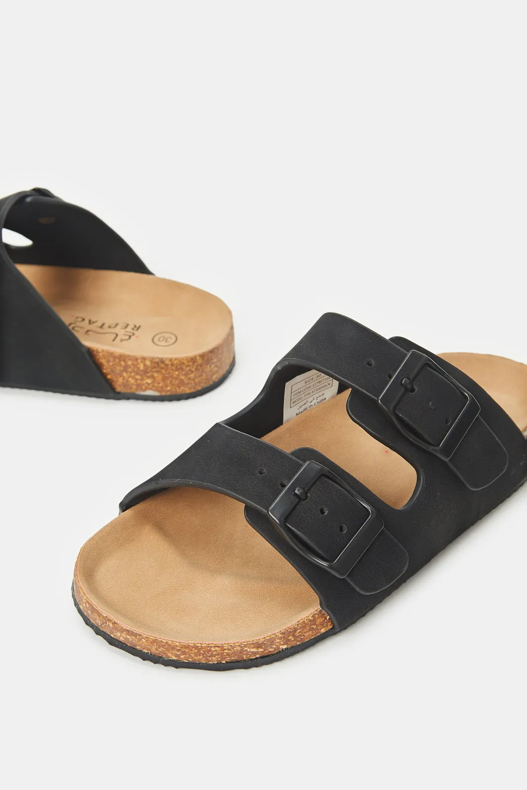 Boys Black Solid Cork Sandal