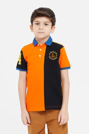 Boys Orange And Black Polo Shirt