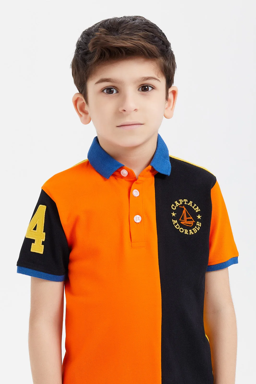 Boys Orange And Black Polo Shirt