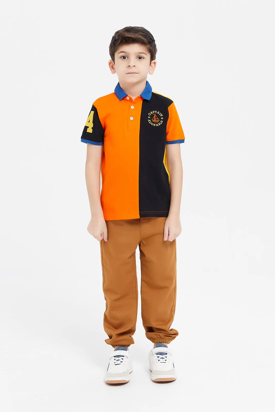 Boys Orange And Black Polo Shirt