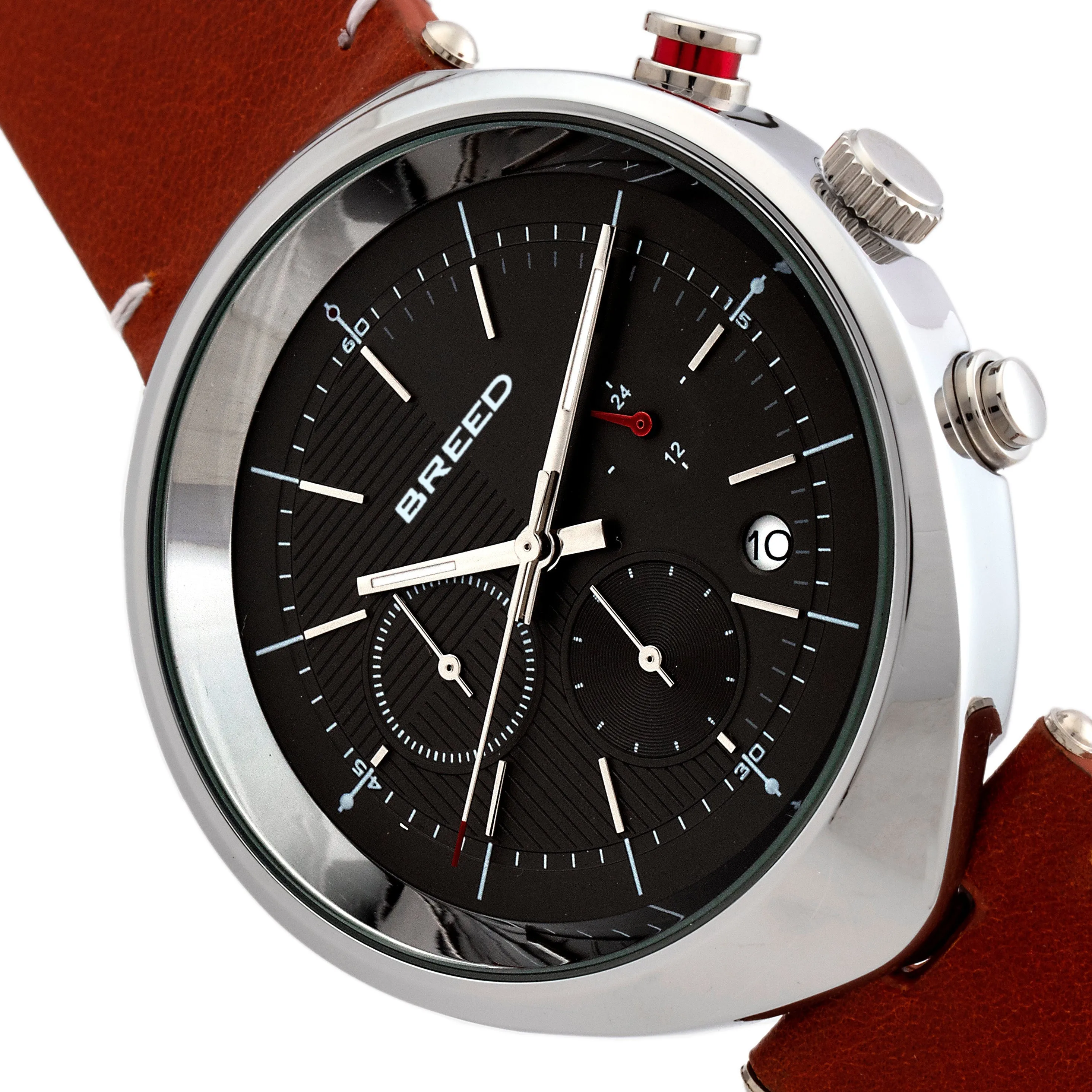 Breed Tempest Chronograph Leather-Band Watch w/Date - Brown/Silver