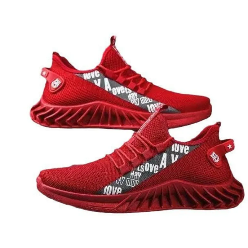 Bright Red Wavy Sole Comfortable Breathable Running Tennis Shoes for Men