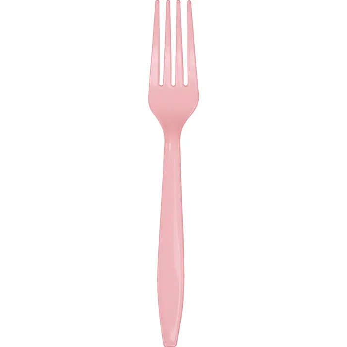 Bulk Pack of 100 Classic Pink Plastic Forks