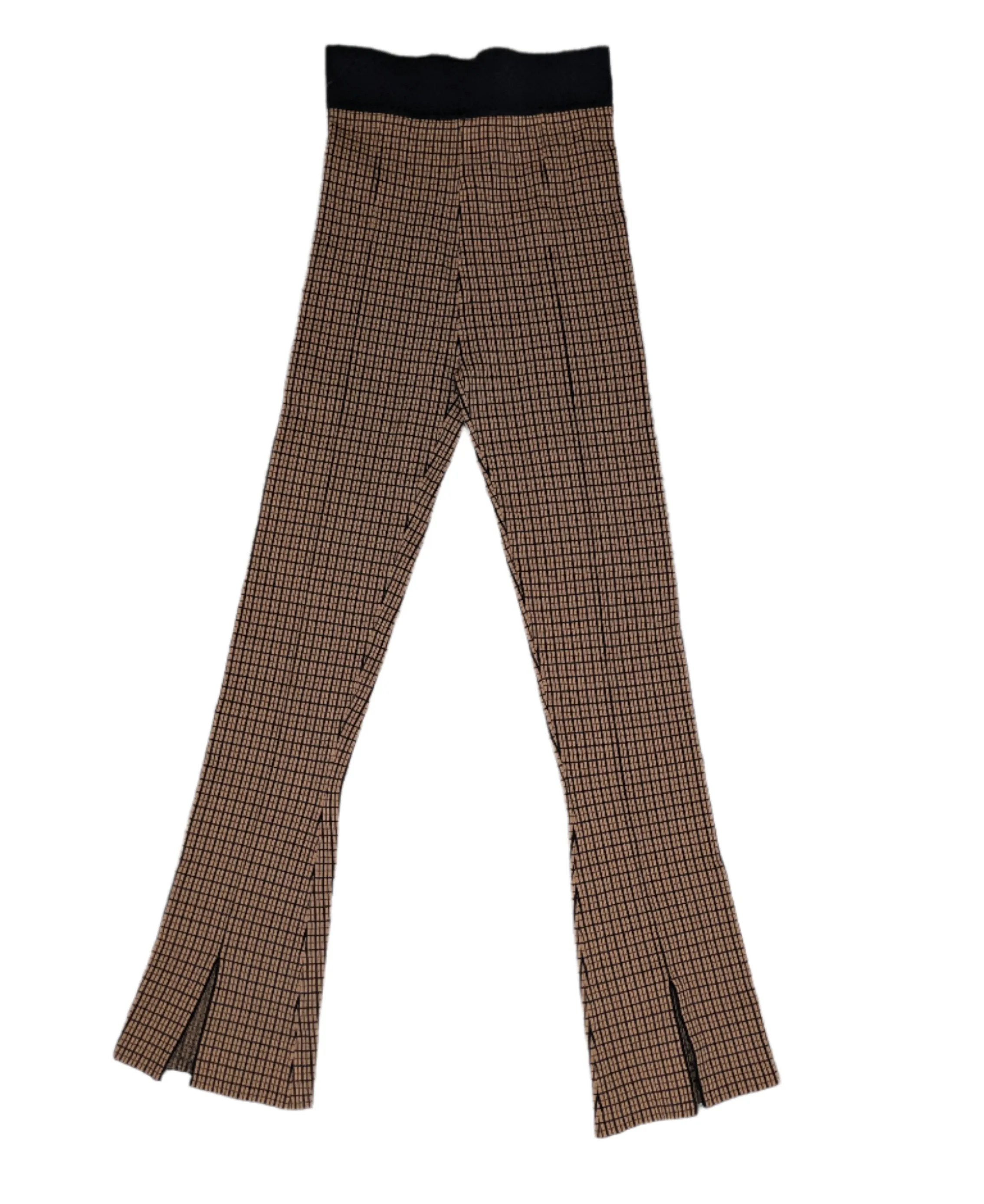 By Johnny Camel Check Sliced Flare Knit Pants