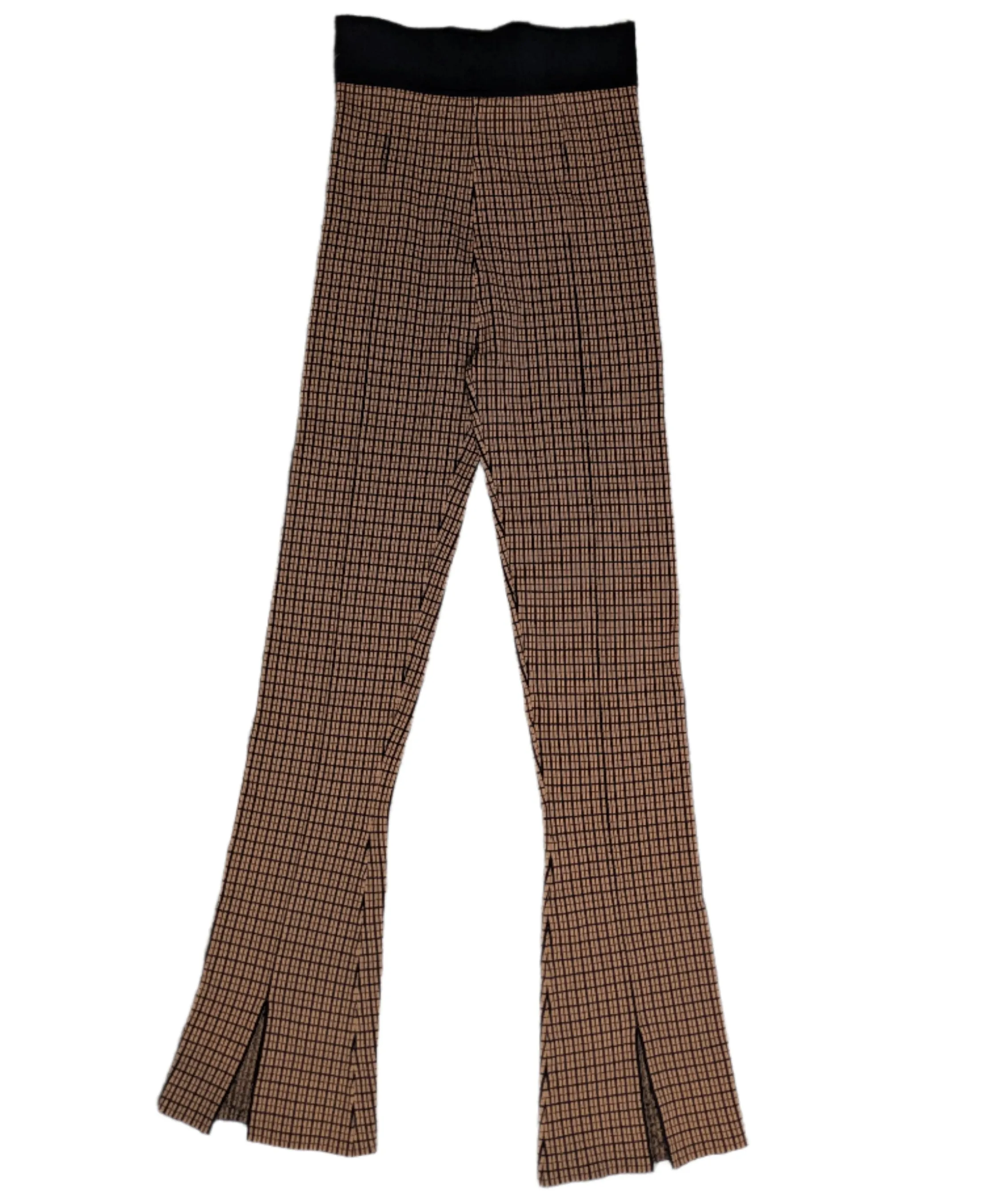 By Johnny Camel Check Sliced Flare Knit Pants