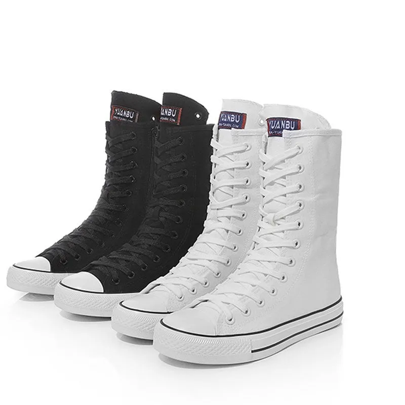 Canvas Women Lace-up Mid Calf Sneakers / Female Shoes in Rock Style